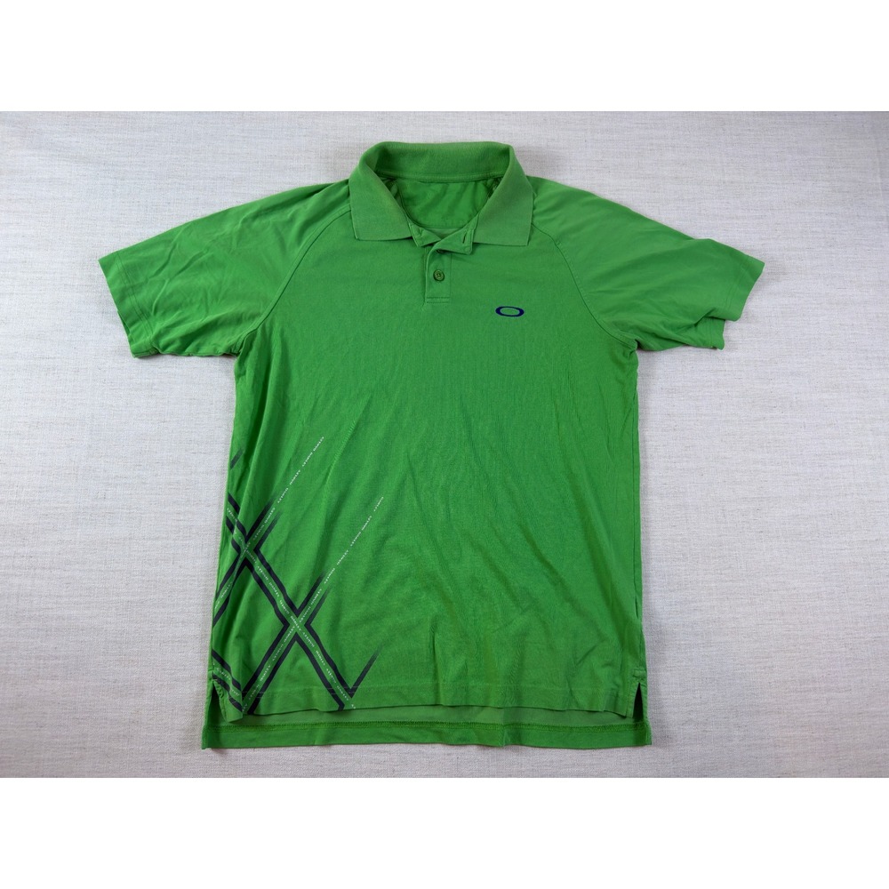 Oakley Mens Green Short Sleeve Graphic Polo Shirt Cotton Blend Stretch Medium